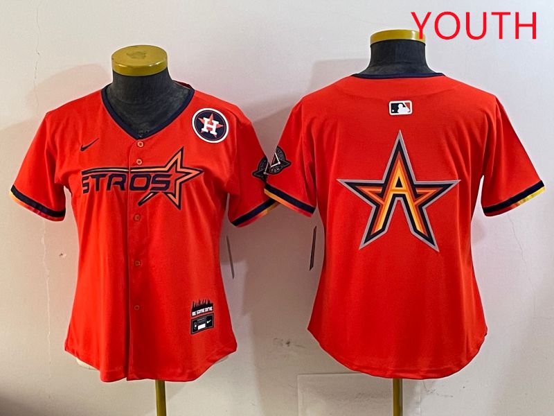 Youth Houston Astros Blank Orange Three generations Joint Name 2025 Nike MLB Jersey style 9->women mlb jersey->Women Jersey